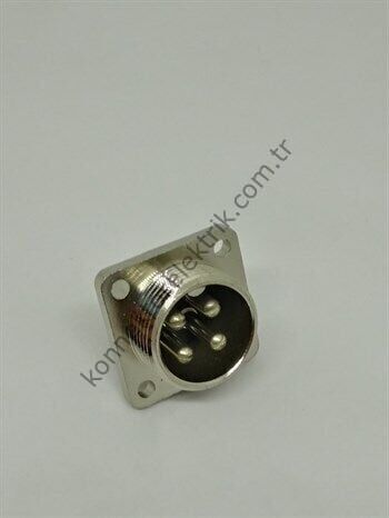 HZ CONNECTORS GX16 16M-4H Kare Flanş 4 Pin Metal Kasa Panel Tipi Erkek Mike (Mayk) Konnektör