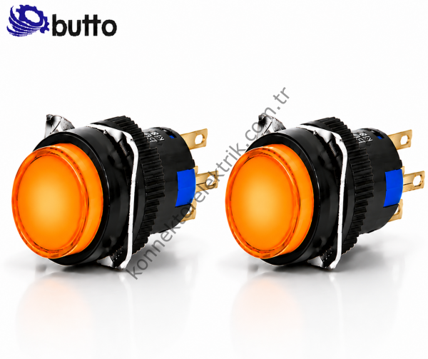 BUTTO K16-371-OD  16mm Yuvarlak Plastik Gövde Kalıcı Buton Led Işıklı 12-24V DC