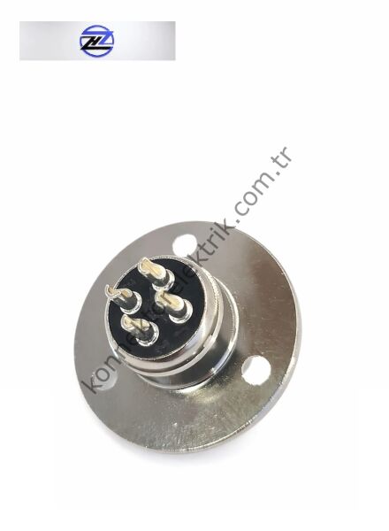 HZ CONNECTORS GX16 16M-4E Yuvarlak Flanş 4 Pin Metal Kasa Panel Tipi Erkek Mike (Mayk) Konnektör