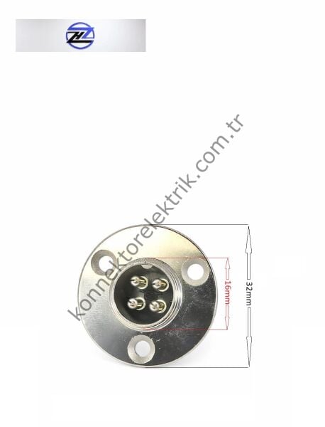 HZ CONNECTORS 16M-4E Yuvarlak Flanşlı 4 Pinli Metal Kasa Panel Tipi Erkek Konnektör