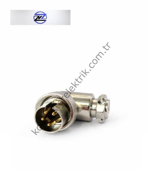 HZ CONNECTORS GX16 16MF-5D 5 Pin Metal Kasa 90° Açılı Kablo Tipi Erkek Mike (Mayk) Konnektör