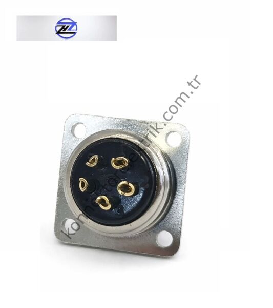HZ CONNECTORS 16MF-5H Kare Flanşlı 5 Pinli Metal Kasa Panel Tipi Dişi Konnektör