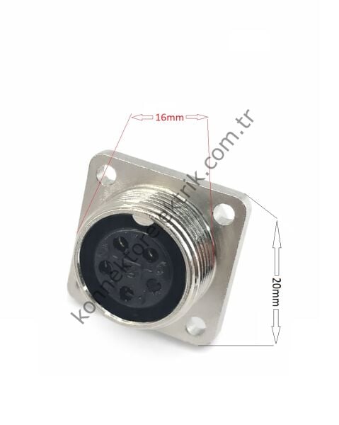 HZ CONNECTORS GX16 16MF-5H Kare Flanş 5 Pin Metal Kasa Panel Tipi Dişi Mike (Mayk) Konnektör