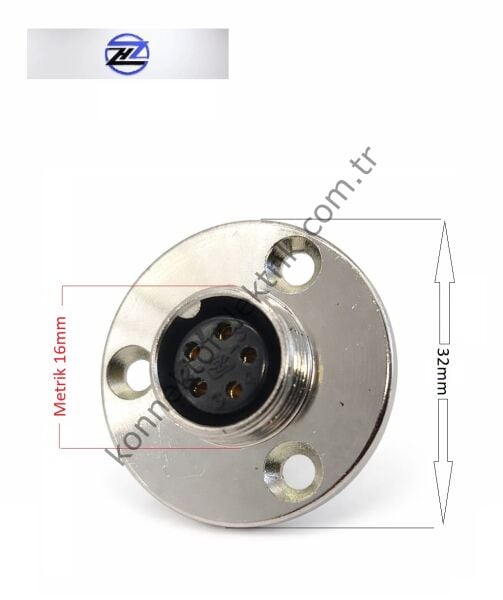 HZ CONNECTORS GX16 16MF-5E Yuvarlak Flanş 5 Pin Metal Kasa Panel Tipi Dişi Mike (Mayk) Konnektör