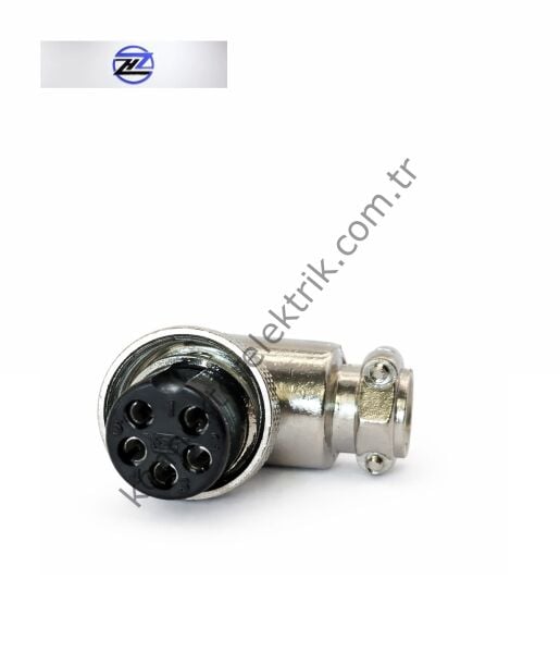 HZ CONNECTORS GX16 16M-5D 5 Pin Metal Kasa 90° Açılı Kablo Tipi Dişi Mike (Mayk) Konnektör