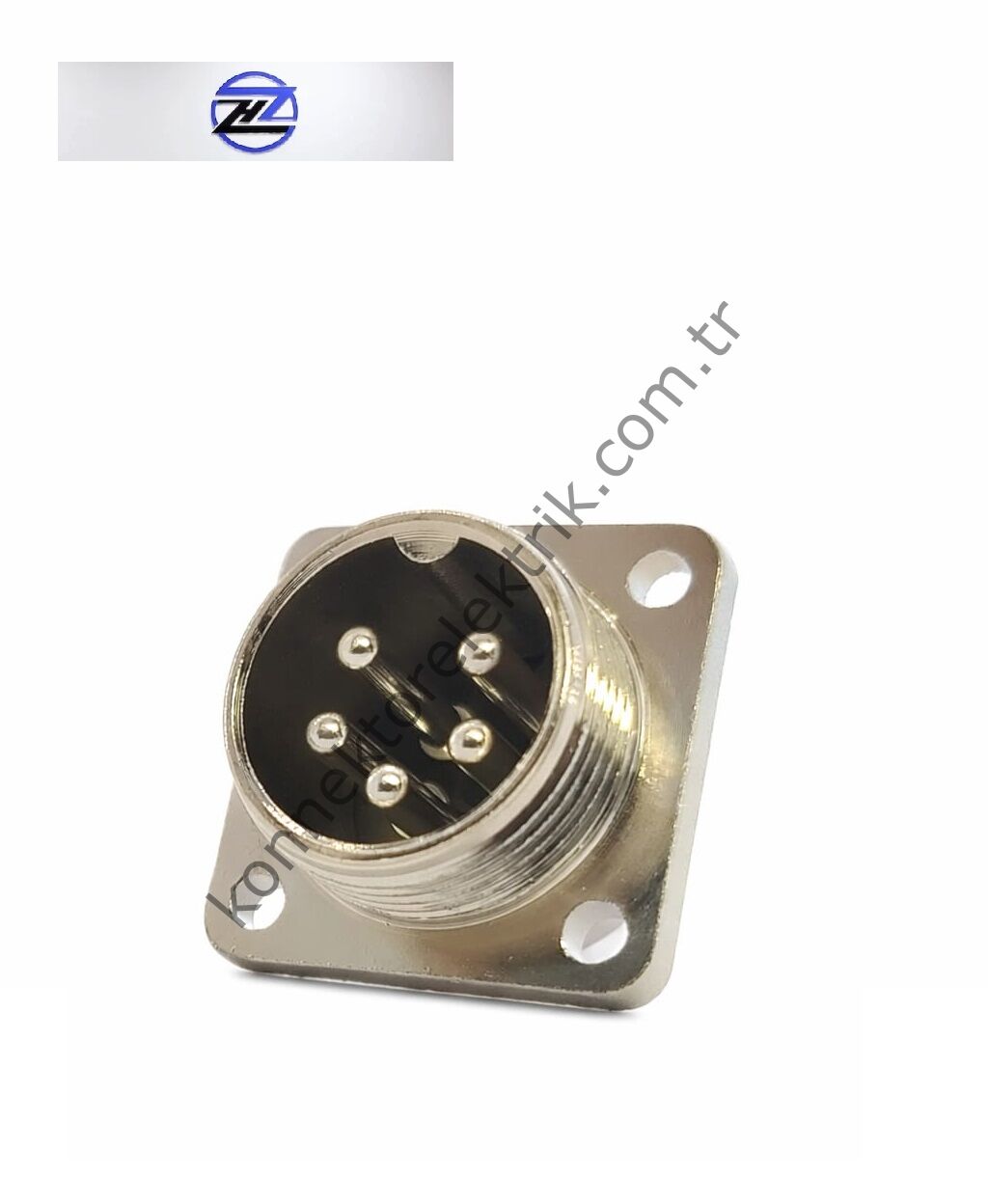 HZ CONNECTORS GX16 16M-5H Kare Flanş 5 Pin Metal Kasa Panel Tipi Erkek Mike (Mayk) Konnektör