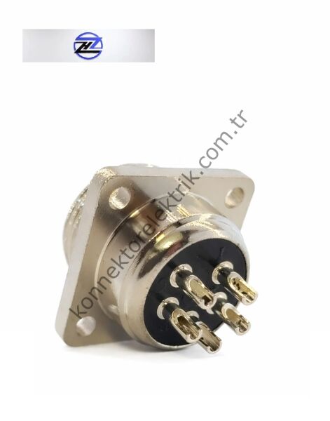 HZ CONNECTORS GX16 16M-5H Kare Flanş 5 Pin Metal Kasa Panel Tipi Erkek Mike (Mayk) Konnektör