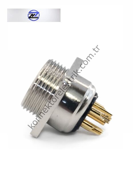 HZ CONNECTORS GX16 16M-5H Kare Flanş 5 Pin Metal Kasa Panel Tipi Erkek Mike (Mayk) Konnektör