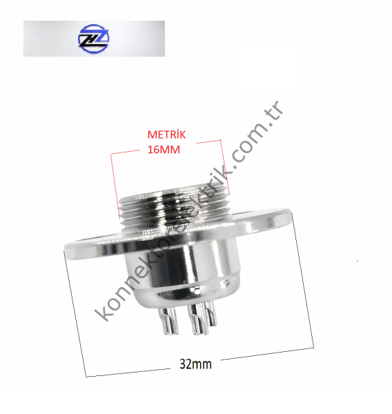 HZ CONNECTORS GX16 16M-5E Yuvarlak Flanş 5 Pin Metal Kasa Panel Tipi Erkek Mike (Mayk) Konnektör