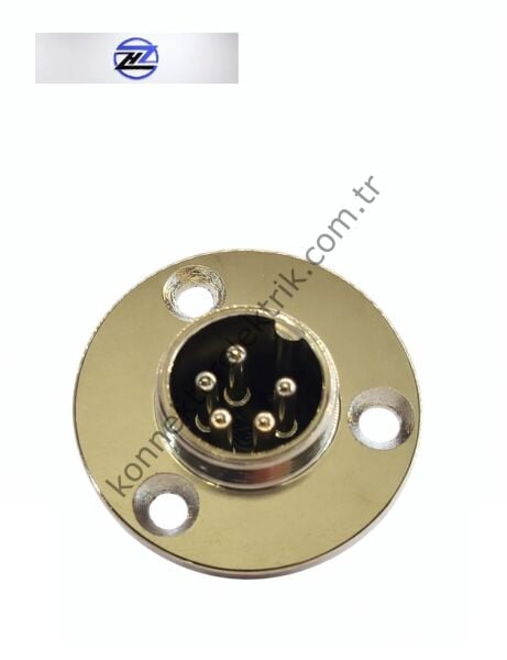 HZ CONNECTORS GX16 16M-5E Yuvarlak Flanş 5 Pin Metal Kasa Panel Tipi Erkek Mike (Mayk) Konnektör