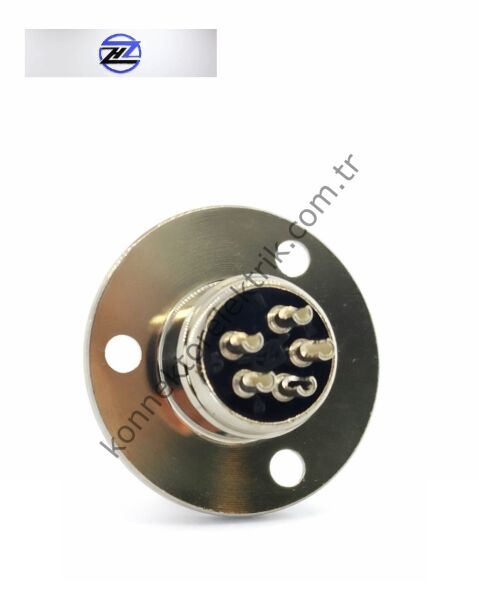 HZ CONNECTORS GX16 16M-5E Yuvarlak Flanş 5 Pin Metal Kasa Panel Tipi Erkek Mike (Mayk) Konnektör