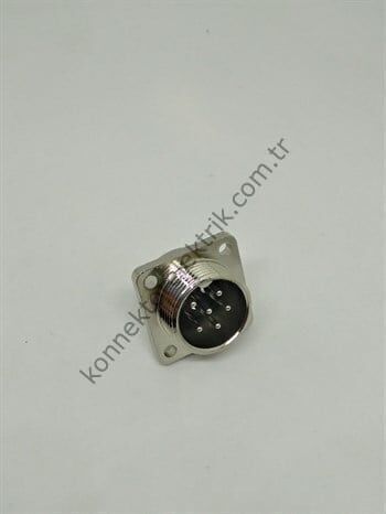 HZ CONNECTORS GX16 16M-6H Kare Flanş 6 Pin Metal Kasa Panel Tipi Erkek Mike (Mayk) Konnektör