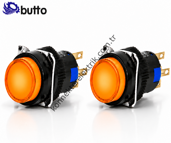 BUTTO  K16-372-OA2  16mm Yuvarlak Plastik Gövde Kalıcı Buton Led Işıklı 220V AC