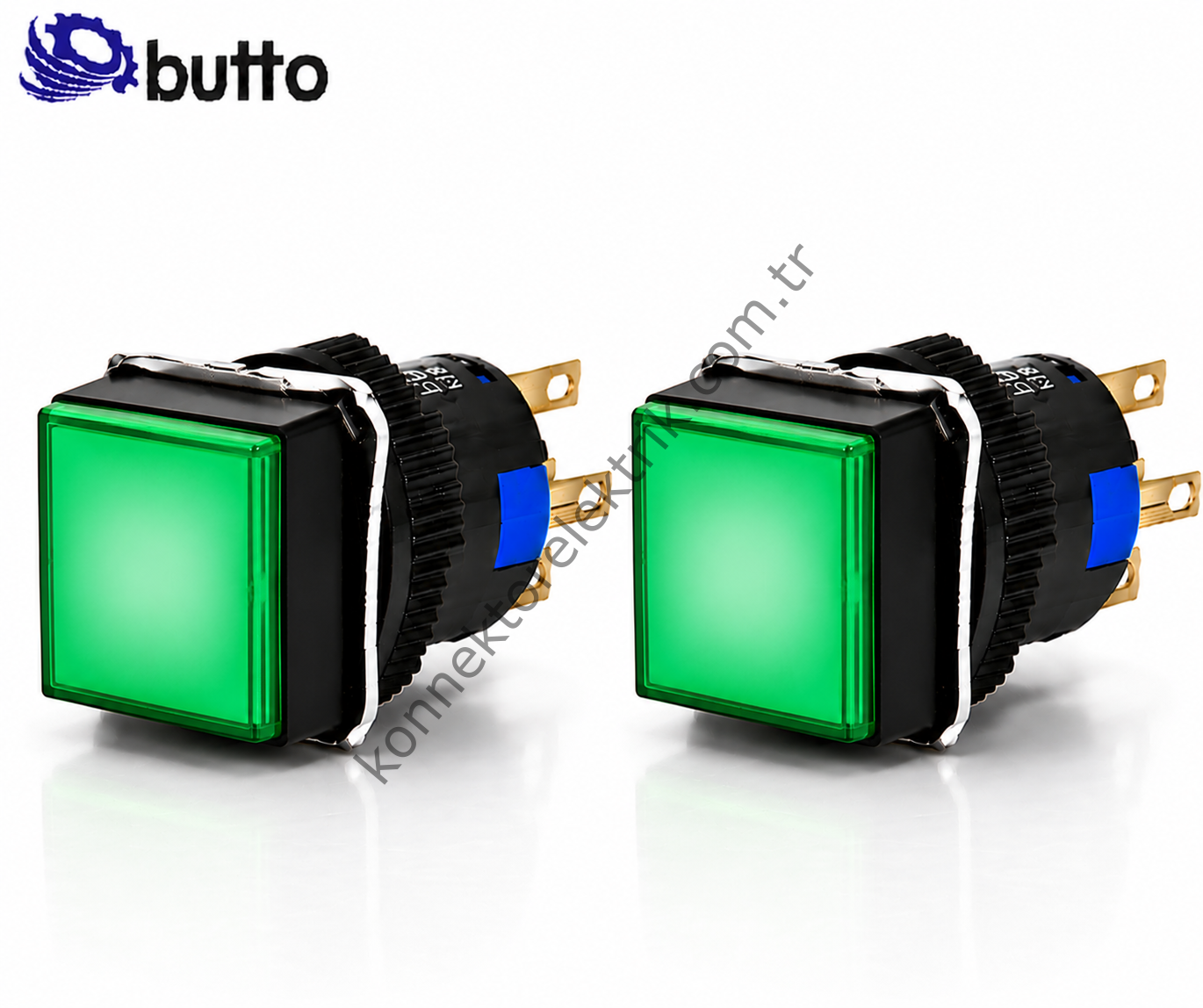 BUTTO  K16-281-GA2  16mm Kare Plastik Gövde Yaylı Buton Led Işıklı 220V AC