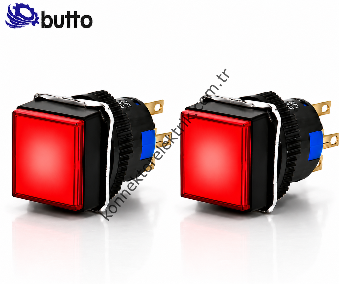 BUTTO K16-281-RA2  16mm Kare Plastik Gövde Yaylı Buton Led Işıklı 220V AC