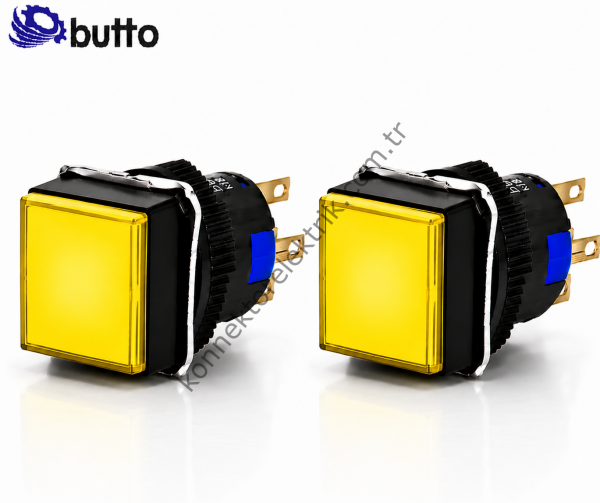 BUTTO  K16-281-YA2  16mm Kare Plastik Gövde Yaylı Buton Led Işıklı 220V AC