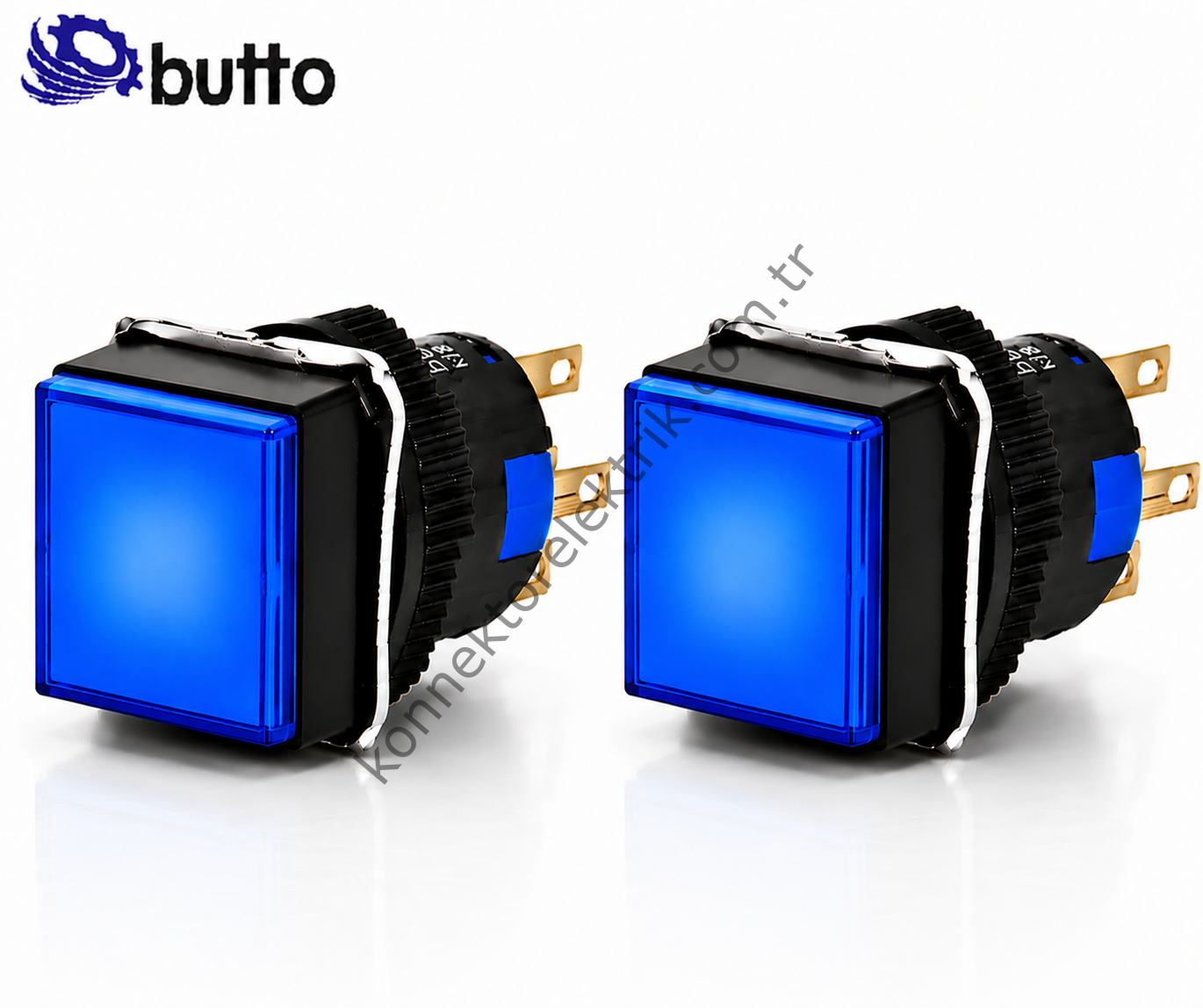 BUTTO K16-281-BD  16mm Kare Plastik Gövde Yaylı Buton Led Işıklı 12-24V DC