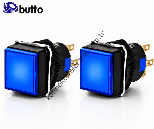 BUTTO  K16-281-BA2  16mm Kare Plastik Gövde Yaylı Buton Led Işıklı 220V AC