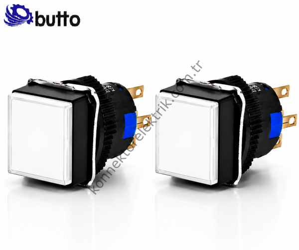 BUTTO  K16-281-WD  16mm Kare Plastik Gövde Yaylı Buton Led Işıklı 12-24V DC