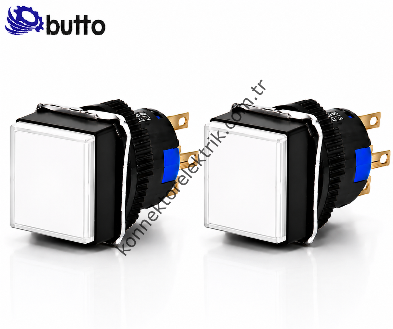 BUTTO   K16-281-WA2  16mm Kare Plastik Gövde Yaylı Buton Led Işıklı 220V AC