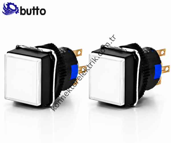 BUTTO   K16-281-WA2  16mm Kare Plastik Gövde Yaylı Buton Led Işıklı 220V AC