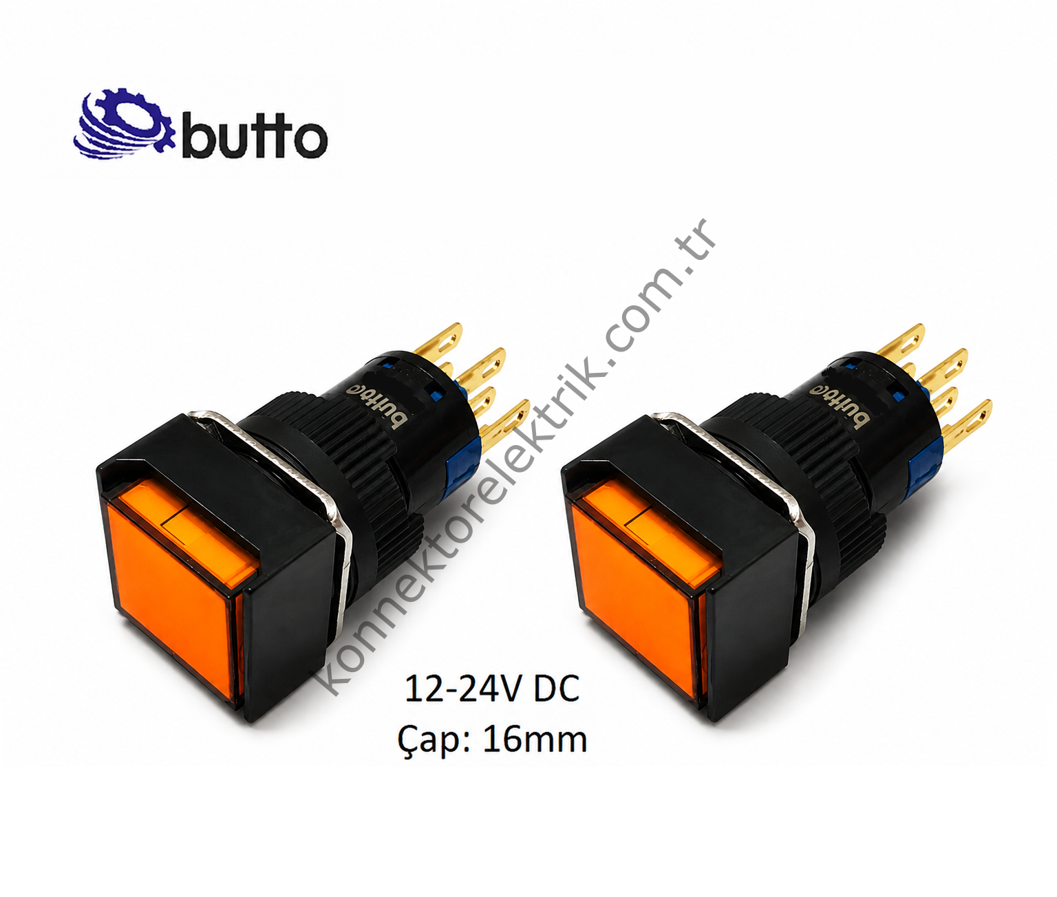 BUTTO K16-281-OD  16mm Kare Plastik Gövde Yaylı Buton Led Işıklı 12-24V DC