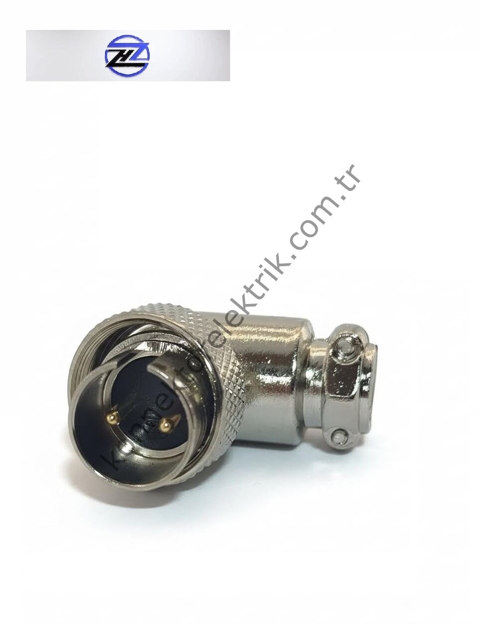 HZ CONNECTORS GX16 16MF-2D 2 Pin Metal Kasa 90° Açılı Kablo Tipi Erkek Mike (Mayk) Konnektör