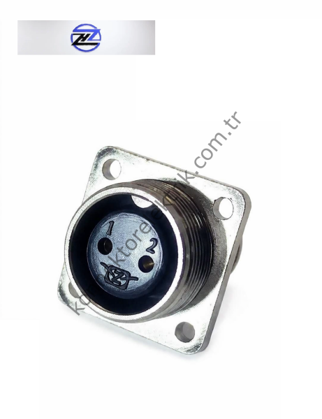 HZ CONNECTORS GX16 16MF-2H Kare Flanş 2 Pin Metal Kasa Panel Tipi Dişi Mike (Mayk) Konnektör