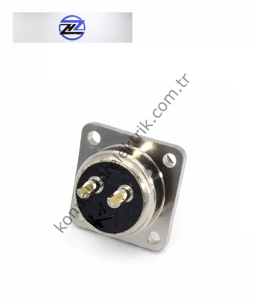 HZ CONNECTORS GX16 16MF-2H Kare Flanş 2 Pin Metal Kasa Panel Tipi Dişi Mike (Mayk) Konnektör