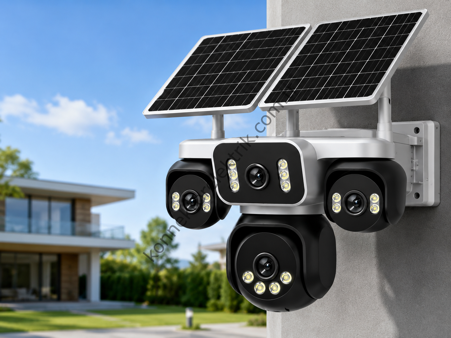 EXPOTECH EX-RBX-S42 4 Lensli 4G Solar Güvenlik Kamerası | 8MP (4×2MP) PTZ Çift Panelli IP Kamera