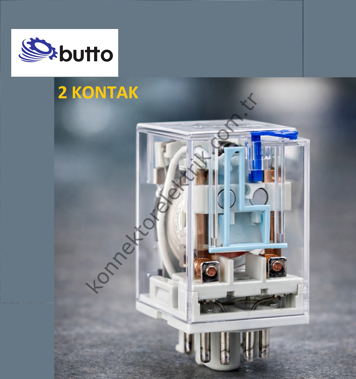 BUTTO 10FT-2PL/012DC (60.12-012DC) 2x10A Ledli-Test Butonlu 12V DC Röle