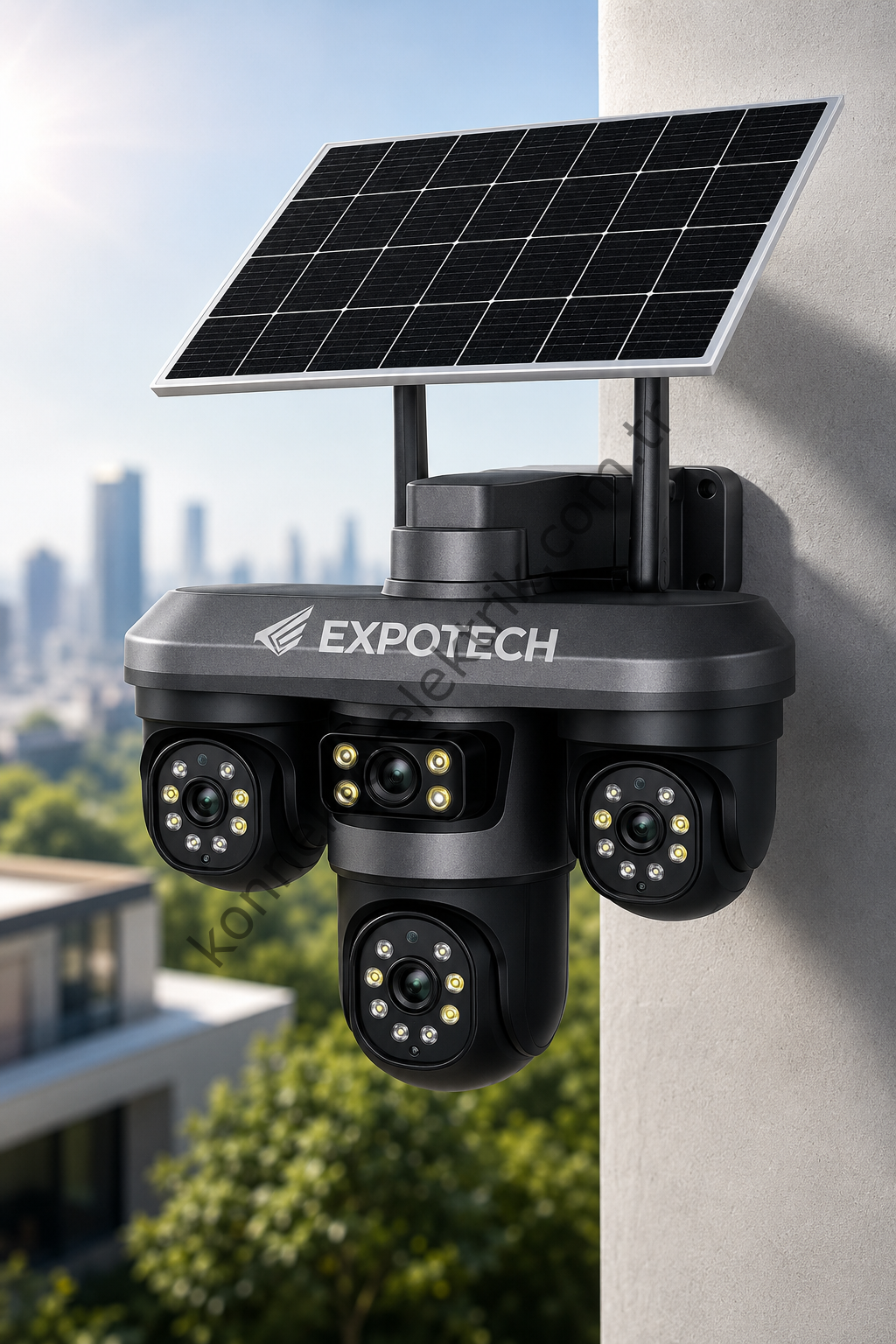 EXPOTECH EX-RBX-S32 4 Lensli 4G Solar Güvenlik Kamerası | 360° Görüşlü 16W Güneş Panelli 8MP IP Kamera
