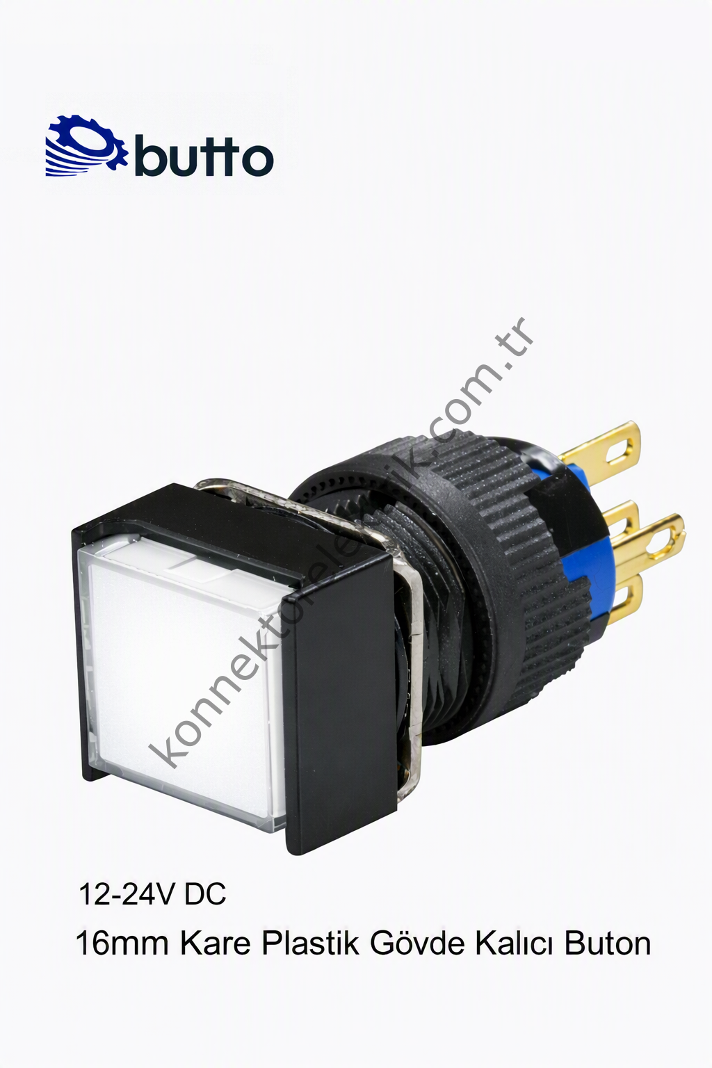 BUTTO K16-381-WD  16mm Kare Plastik Gövde Kalıcı Buton Led Işıklı 12-24V DC
