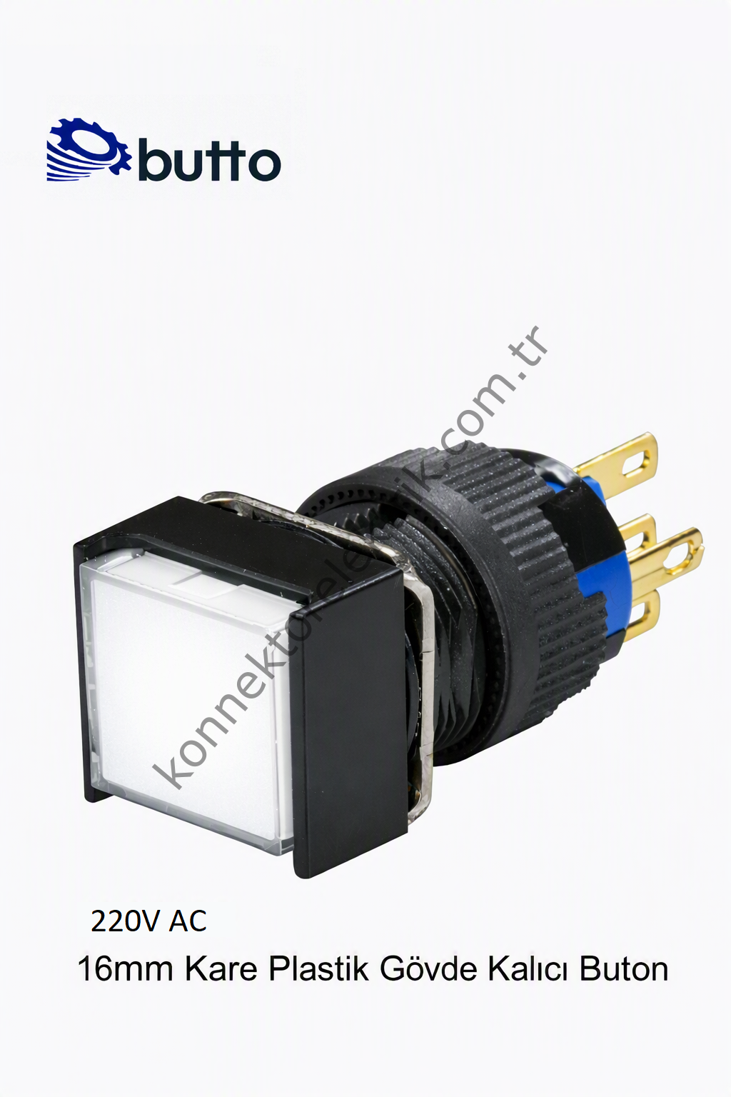 BUTTO  K16-381-WA2  16mm Kare Plastik Gövde Kalıcı Buton Led Işıklı 220V AC