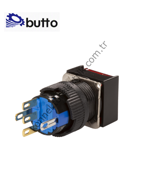 BUTTO  K16-381-OD  16mm Kare Plastik Gövde Kalıcı Buton Led Işıklı 12-24V DC