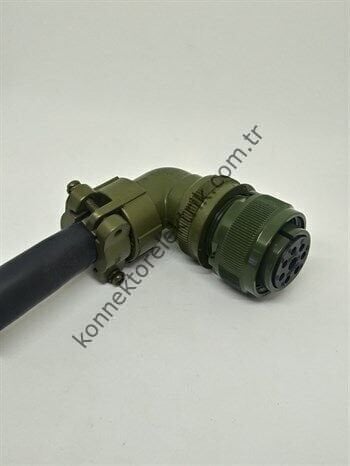 KUKDONG MS3108F 18-8S 8 Pin (7+1) Metal Kasa 90° Açılı Kablo Tipi Dişi Askeri Konnektör