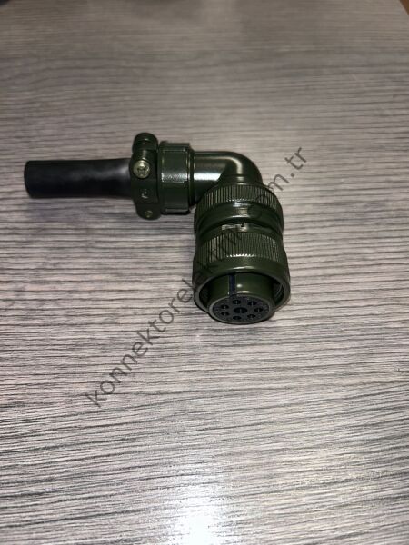 KUKDONG MS3108F 18-8S 8 Pin (7+1) Metal Kasa 90° Açılı Kablo Tipi Dişi Askeri Konnektör
