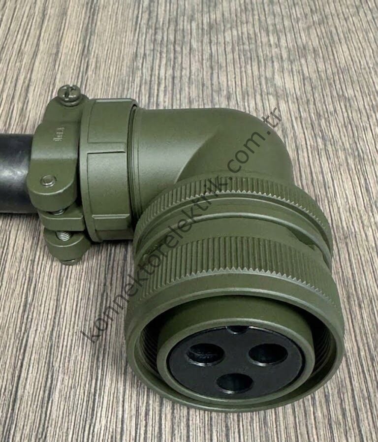 KUKDONG KDB08E 28-6S 3 Pin Metal Kasa 90° Açılı Bayonet Kablo Tipi Dişi Askeri Konnektör