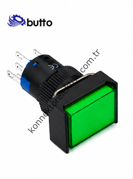 BUTTO K16-291-GD K16-291 16mm Dikdörtgen Plastik Gövde Yaylı Buton Led Işıklı