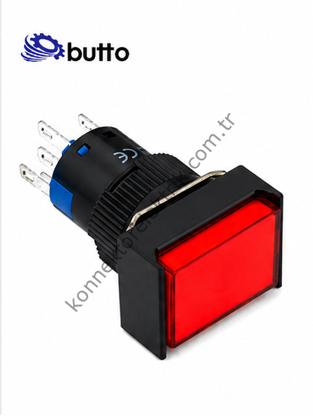 BUTTO K16-291-RD K16-291 16mm Dikdörtgen Plastik Gövde Yaylı Buton Led Işıklı