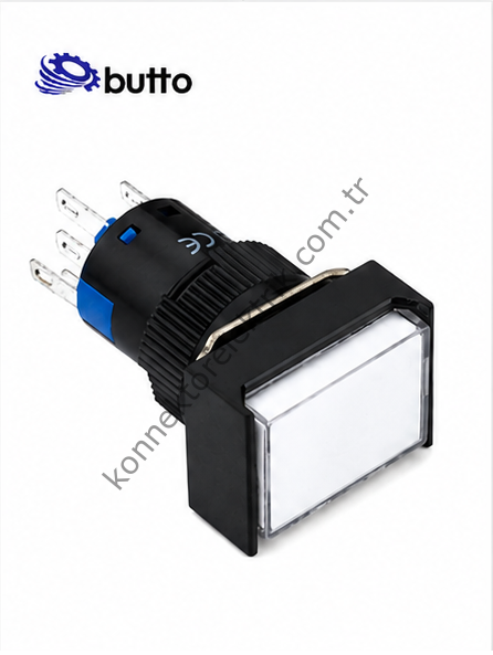 BUTTO K16-291-WD K16-291 16mm Dikdörtgen Plastik Gövde Yaylı Buton Led Işıklı