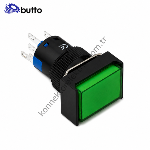 BUTTO K16-391-GD K16-391 16mm Dikdörtgen Plastik Gövde Kalıcı Buton Led Işıklı