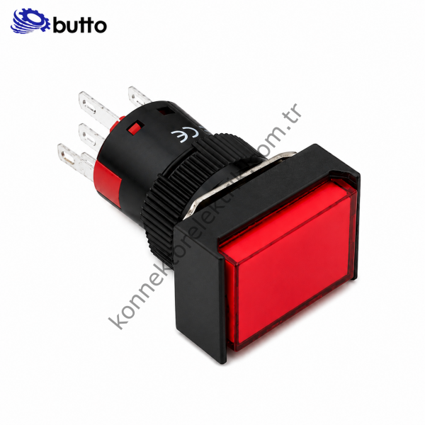 BUTTO K16-391-RD K16-391 16mm Dikdörtgen Plastik Gövde Kalıcı Buton Led Işıklı