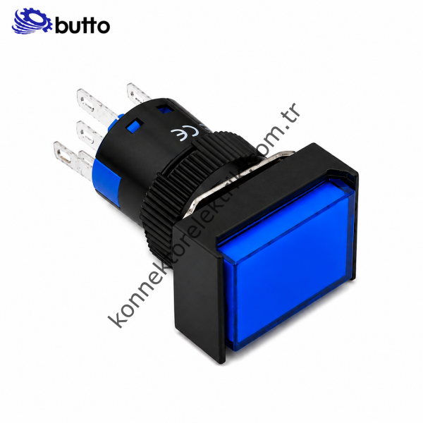 BUTTO K16-391-BA2 K16-391 16mm Dikdörtgen Plastik Gövde Kalıcı Buton Led Işıklı