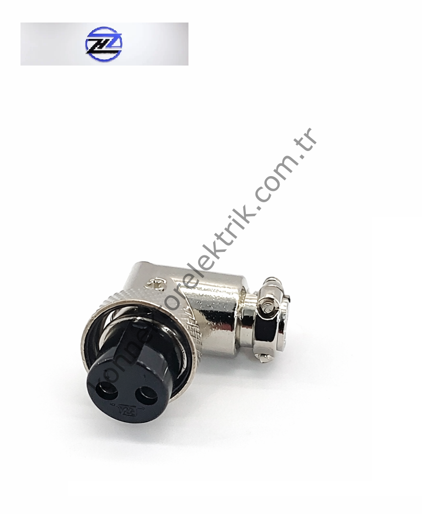 HZ CONNECTORS GX16 16M-2D 2 Pin Metal Kasa 90° Açılı Kablo Tipi Dişi Mike (Mayk) Konnektör
