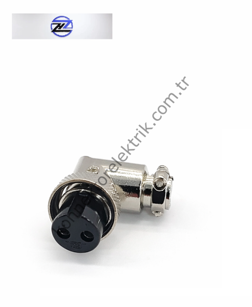 HZ CONNECTORS GX16 16M-2D 2 Pin Metal Kasa 90° Açılı Kablo Tipi Dişi Mike (Mayk) Konnektör