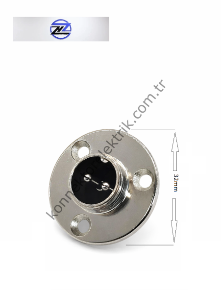 HZ CONNECTORS 16M-2E Yuvarlak Flanşlı 2 Pinli Metal Kasa Panel Tipi Erkek Konnektör