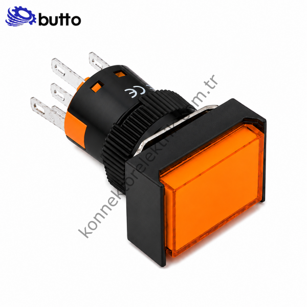BUTTO K16-391-OD K16-391 16mm Dikdörtgen Plastik Gövde Kalıcı Buton Led Işıklı