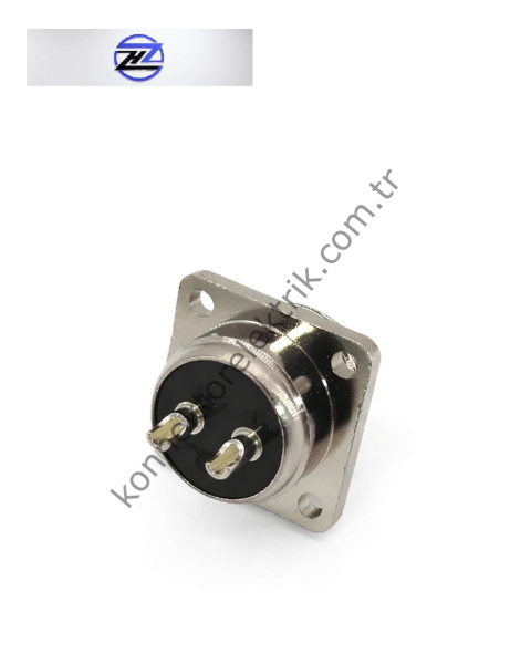 HZ CONNECTORS GX16 16M-2H Kare Flanş 2 Pin Metal Kasa Panel Tipi Erkek Mike (Mayk) Konnektör
