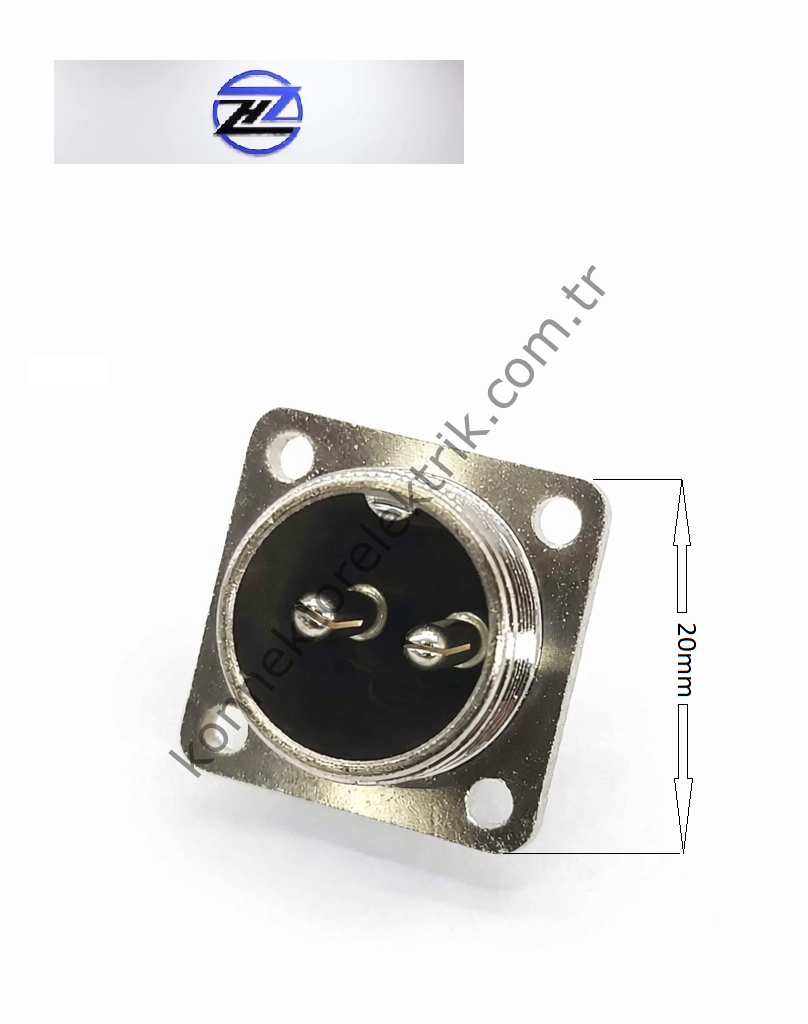 HZ CONNECTORS 16M-2H Kare Flanşlı 2 Pinli Metal Kasa Panel Tipi Erkek Konnektör